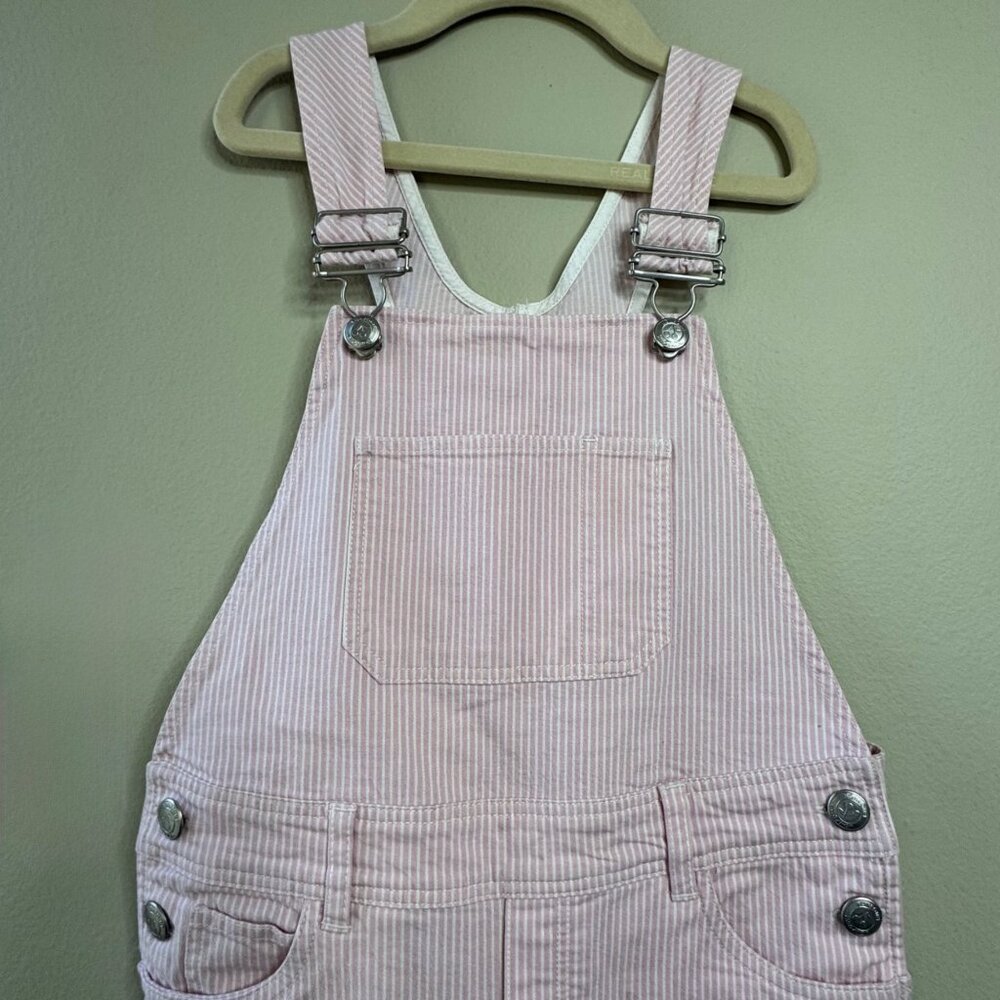 BONPOINT Pale Pink Stripe Overalls Girls 8 Stretch Cotton Bib Dungarees Classic - Picture 3 of 9